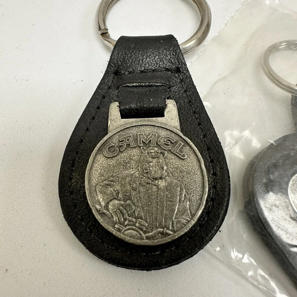 Vintage Camel Joe Garage Key Chains Black Leather Metal Charm Retro Biker